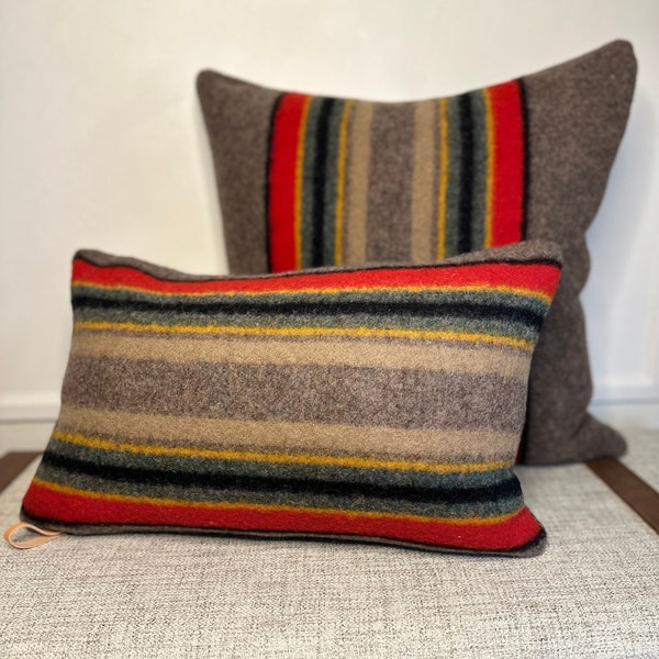 Yakima camp blanket mineral umber made to order pillow cover, made to order striped wool throw pillowcase, pop of color accent chair sofa