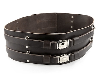 Italian Leather Dark Brown Kidney Belt, Perfect For Jedi, Sith, and Mandalorian Cosplay