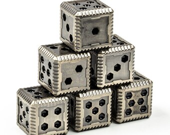 Sci-Fi Hex Gen2 Heavy Metal Six Sided 16mm D6 Dice (6 Pack)