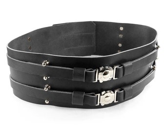 Italian Leather Black Kidney Belt, Perfect For Jedi, Sith, and Mandalorian Cosplay