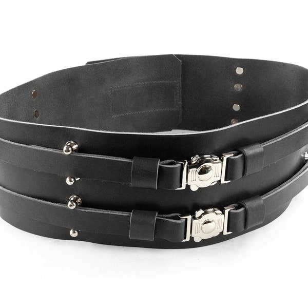 Italian Leather Black Kidney Belt, Perfect For Jedi, Sith, and Mandalorian Cosplay