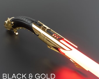 Bane Black/Gold Curved Saber, Smoothswing Chose RGB or GHV3 Pixel, tags star wars jedi sith lightsaber darth