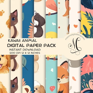 Kawaii Animal Digital Paper Pack - 30 süße Tierdrucke - Kawaii Digital Paper - Kommerzielle Nutzung - SVG PNG PDF Jpg - Scrapbooking Paper