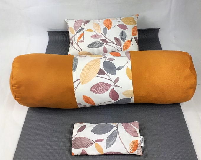 Large bolster cushion, head pillow and lavender eye pillow