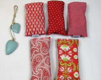 Lavender eye pillow, removable, washable cover - reds, ideal for yoga and meditation, great hen gift, made in the UK - free UK postage