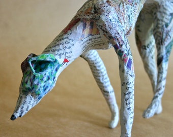 Hound, Unique Whimsical Paper Mache Dog Sculpture - Custom Pieces Available Upon Request