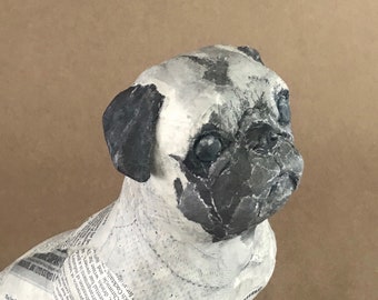 Pug #3, Unique Whimsical Paper Mache Dog Sculpture