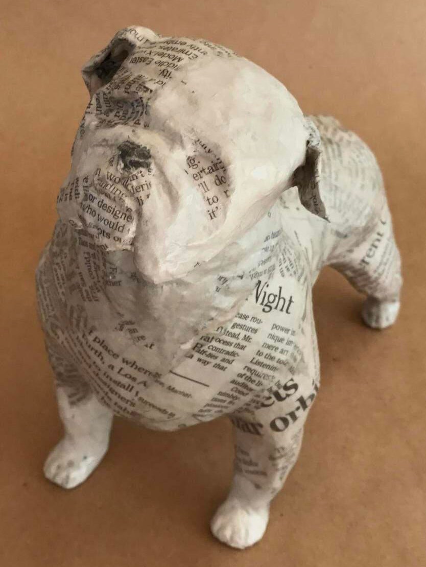 English Bulldog, Unique Whimsical Paper Mache Dog Sculpture