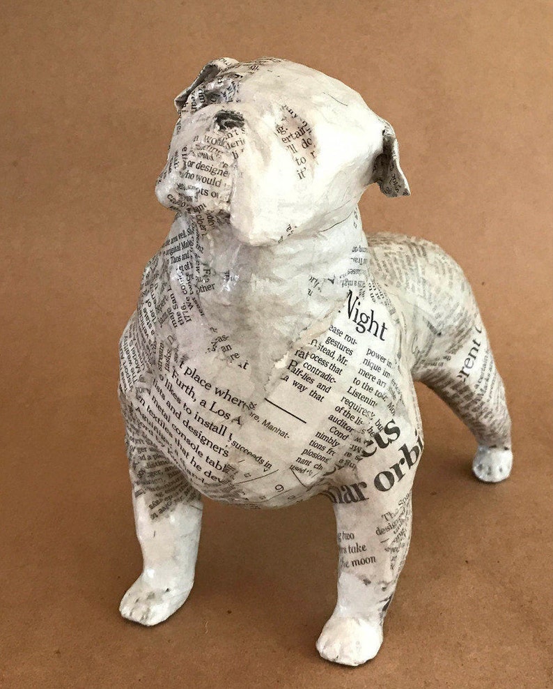 English Bulldog, Unique Whimsical Paper Mache Dog Sculpture Custom