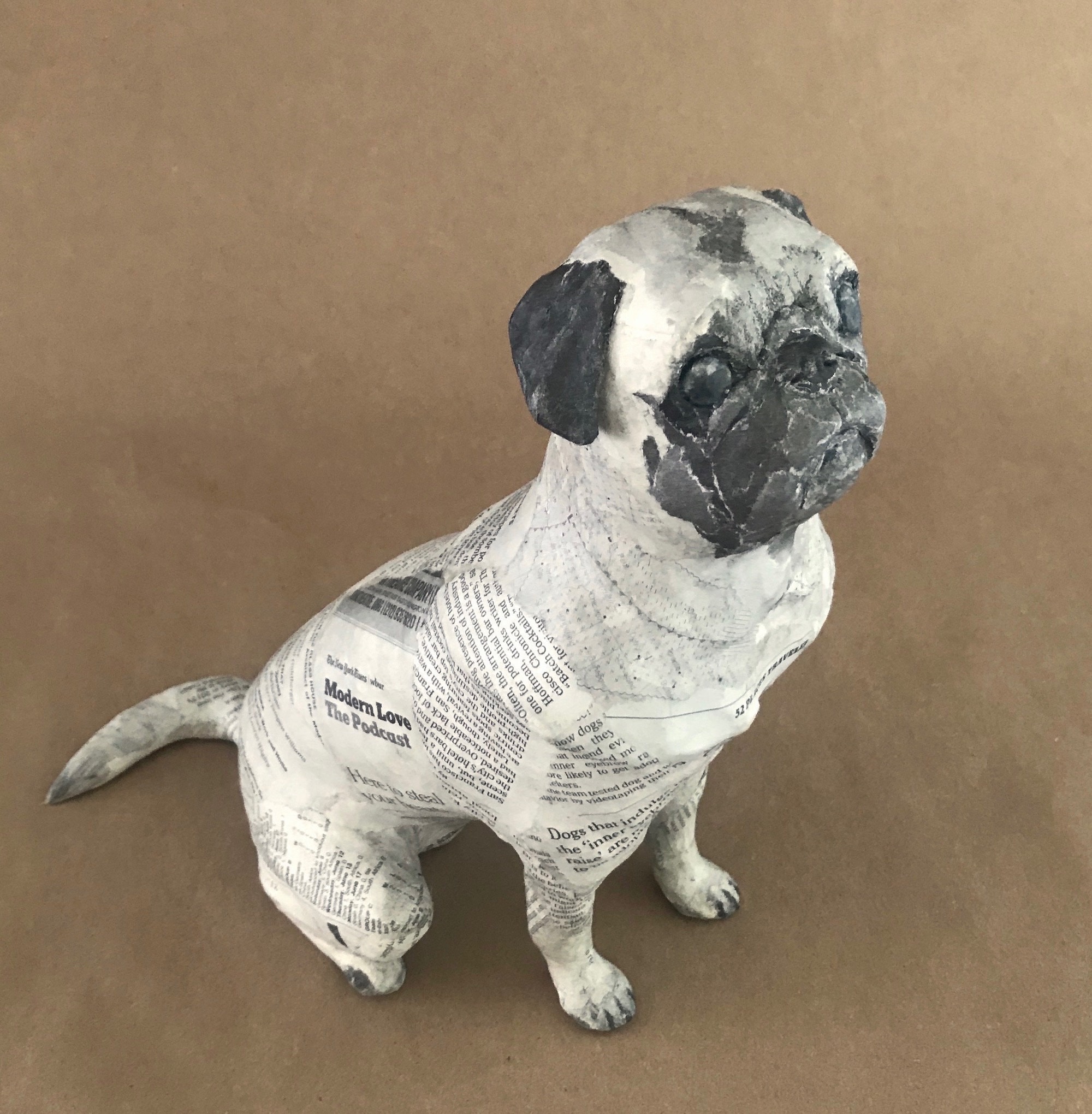 Pug 3, Unique Whimsical Paper Mache Dog Sculpture 