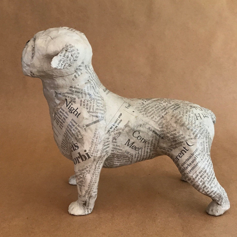 English Bulldog, Unique Whimsical Paper Mache Dog Sculpture Custom