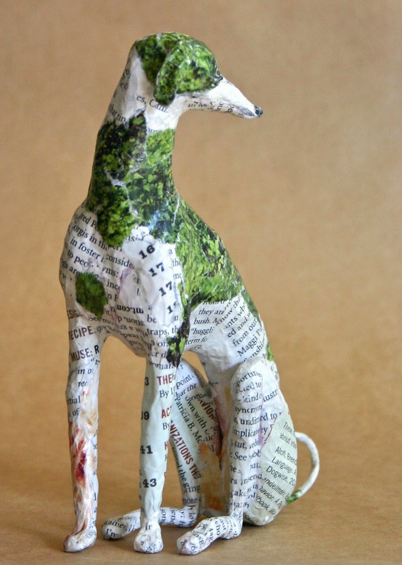 Hound, Unique Whimsical Paper Mache Dog Sculpture Custom Pieces