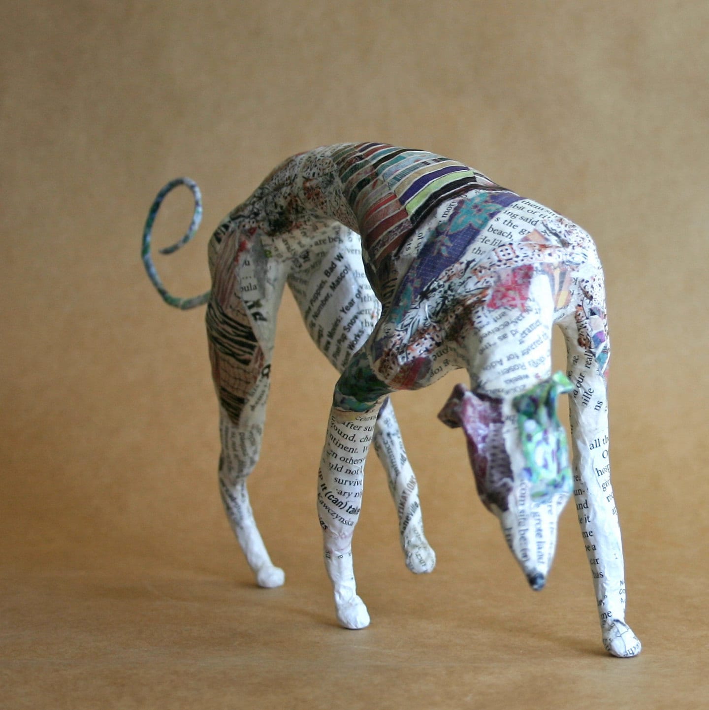 Hound, Unique Whimsical Paper Mache Dog Sculpture Custom Pieces