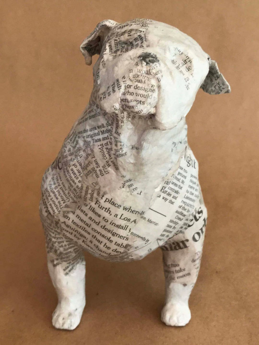 English Bulldog, Unique Whimsical Paper Mache Dog Sculpture Custom