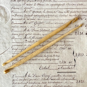 Antique Crochet Hooks - Hand Carved Ox-Bone - Work Box Tools - Victorian/Edwardian.