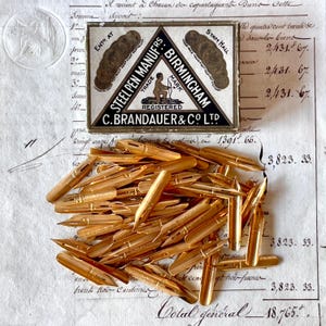 Antique Nib Box With 86 Original &quot;C Brandauer & Co Ltd Nibs&quot; - Ink Pen Nibs - Deadstock - Early 20th Century.