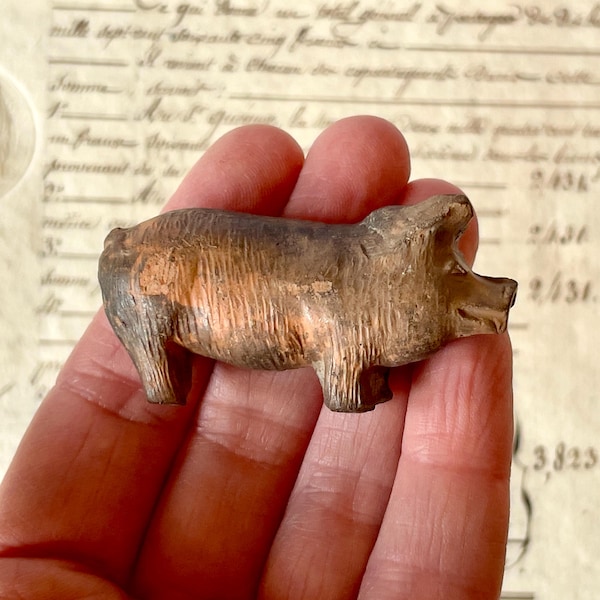 Antique Novelty Pig Figurine - Terracotta/Clay - Smoking Novelty/Tobacciana - Victorian 1800's.