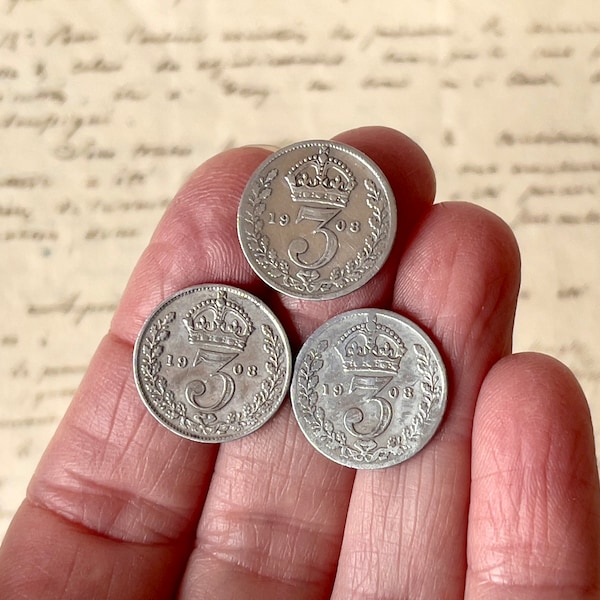 Antique Edwardian 1908 x 1 Silver Threepence Coin - King Edward VI Threepence.