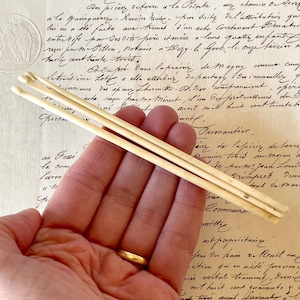 Antique Bone Crochet Hooks - Trio Of Hand Carved Ox-Bone - Work Box Tools - Victorian/Edwardian.