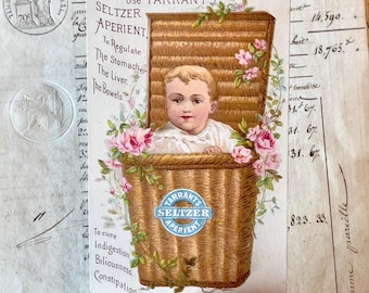 Stara amerykańska karta handlowa/reklamowa – „Tarrant's Seltzer Aperient” – epoka wiktoriańska, lata 1800.