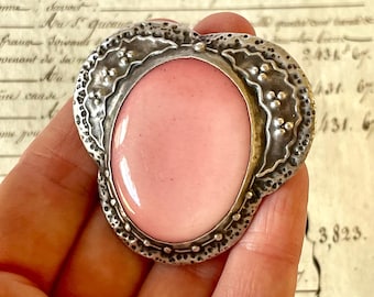 Antique Arts & Crafts Pottery Brooch – Ruskin Style Pewter Pin