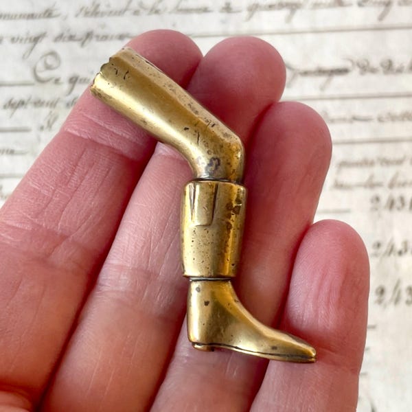 Antique Novelty Leg-Shaped Pipe Tamper/Wax Seal - Solid Brass - Victorian 1800's.