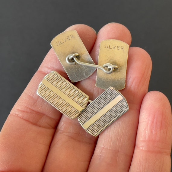 Vintage Art Deco Cufflinks/Cuff Links - Solid Sil… - image 3