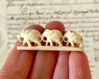 Vintage Carved Bone Elephants Brooch/Pin - Hand-Carved - Circa Mid 20th Century.