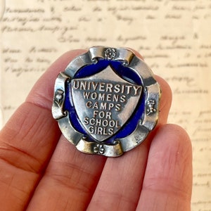 Vintage Enamel Badge/Pin/Pinback - University Womens Camps For School Girls - Circa 1930&#39;s.