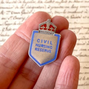 Vintage WWII Civil Nursing Reserve Badge/Pinback - Sterling Silver & Enamel - Circa 1930's-1940's.