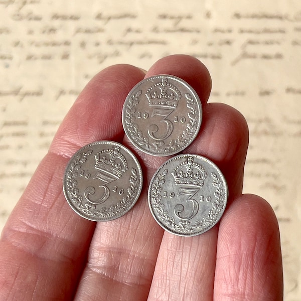 Antique Edwardian 1910 x 1 Silver Threepence Coin - King Edward VI Threepence.