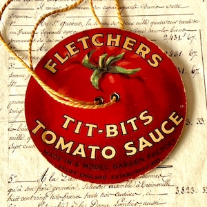 Cartão de propaganda/brinquedo giratório antigo/vintage 'Molho de tomate Fletchers' - Efêmera - Por volta de 1910.