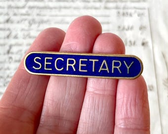 Vintage Enamel 'Secretary' Badge/Pin/Pinback - Blue Enamel.