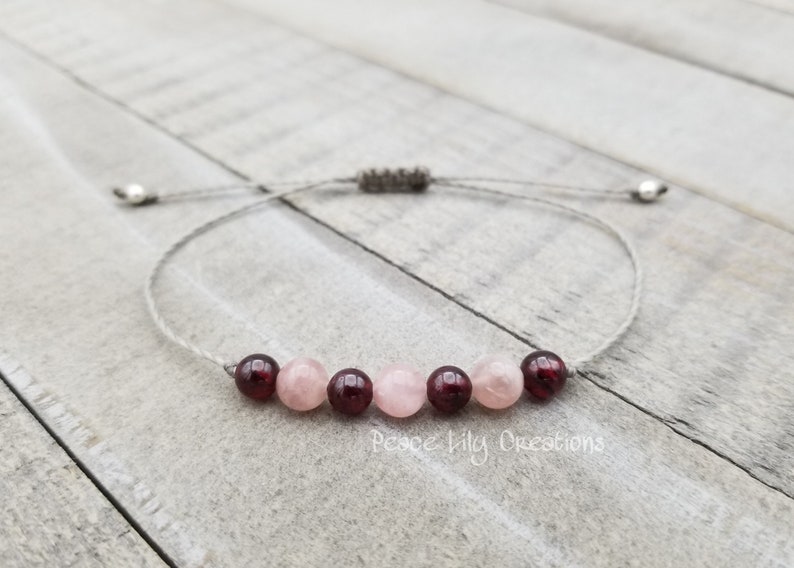 Rose quartz and garnet string bracelet healing bracelet minimalist jewelry chakra bracelet yoga jewelry energy bracelet
