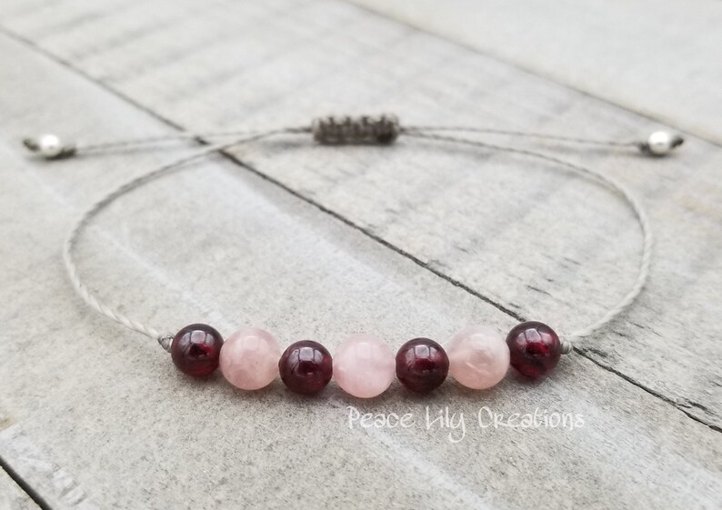 Rose quartz and garnet string bracelet healing bracelet minimalist jewelry chakra bracelet yoga jewelry energy bracelet