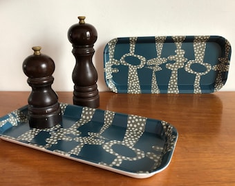 Navy & grey print moulded melamine serving tray