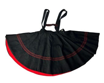 Vintage Circle Skirt w/ suspenders Folk Dance Dirndl Black Corduroy Red Trim