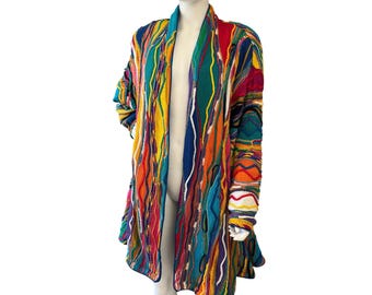 Coogi Australia Vintage 3D Knit Sweater Long Oversized Cardigan Jacket KC
