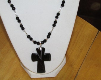 Peachblow Stripes Onyx Agate Cross Focal