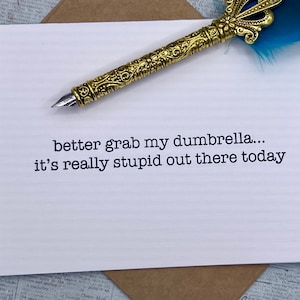 better grab my dumbrella...it&#39;s really stupid out there today. * funny greeting card * humorous birthday card * friend card * raining stupid