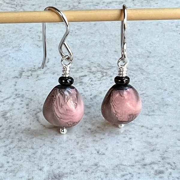 Small Pink Sterling Silver Earrings   Czech Glass Earrings