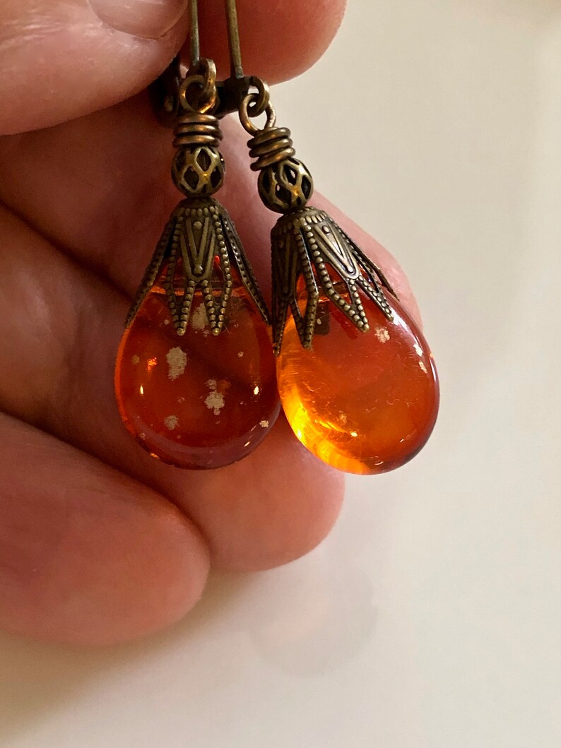 Bright Orange Glass Earrings Bohemian Boho Earrings Dangle