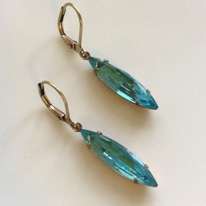 Vintage Look Earrings  Aqua Glass Earrings  Boho Earrings  Small Dangle Earrings  Faceted Aqua Glass  Gypsy Dangles