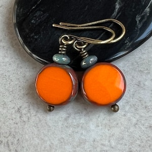Small Orange Blue Earrings   Czech Glass Earrings   Boho Dangle Earrings