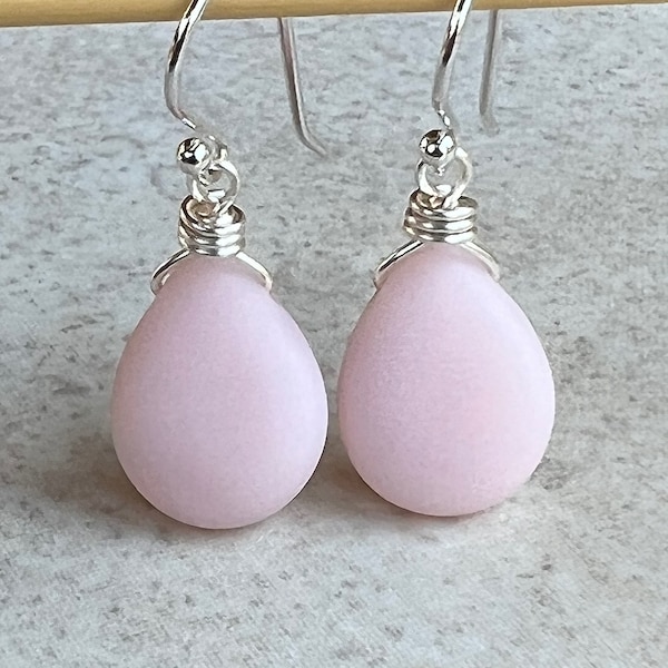 Pink Czech Glass Earrings   Sterling Silver Light Pink Earrings