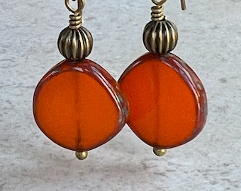 Boho Earrings Rectangle Orange Earrings Lightweight 3.75 Inch Long Boho Earrings Rectangle Orange Earrings Lightweight 3.75 Inch Long