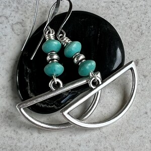 Turquoise Silver Boho Dangle Earrings   Bohemian Turquoise Stone Earrings