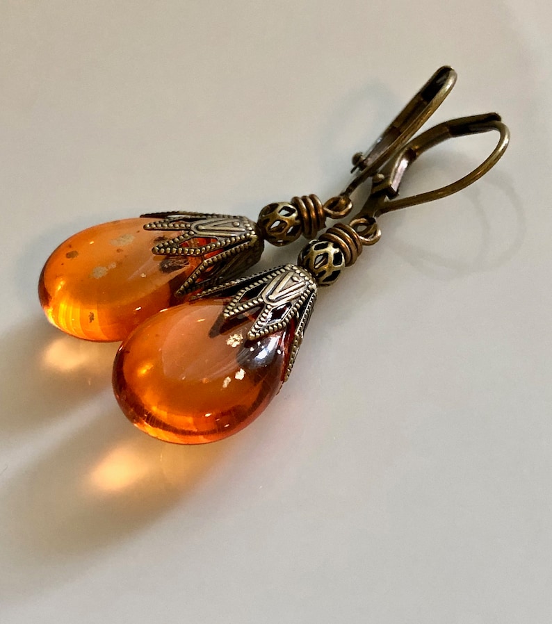 Bright Orange Glass Earrings Bohemian Boho Earrings Dangle