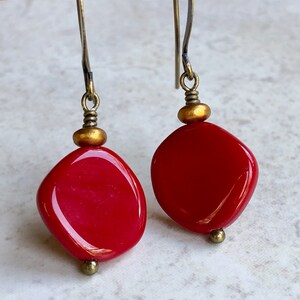 Deep Red Czech Glass Earrings  Boho Dangle Earrings For Women