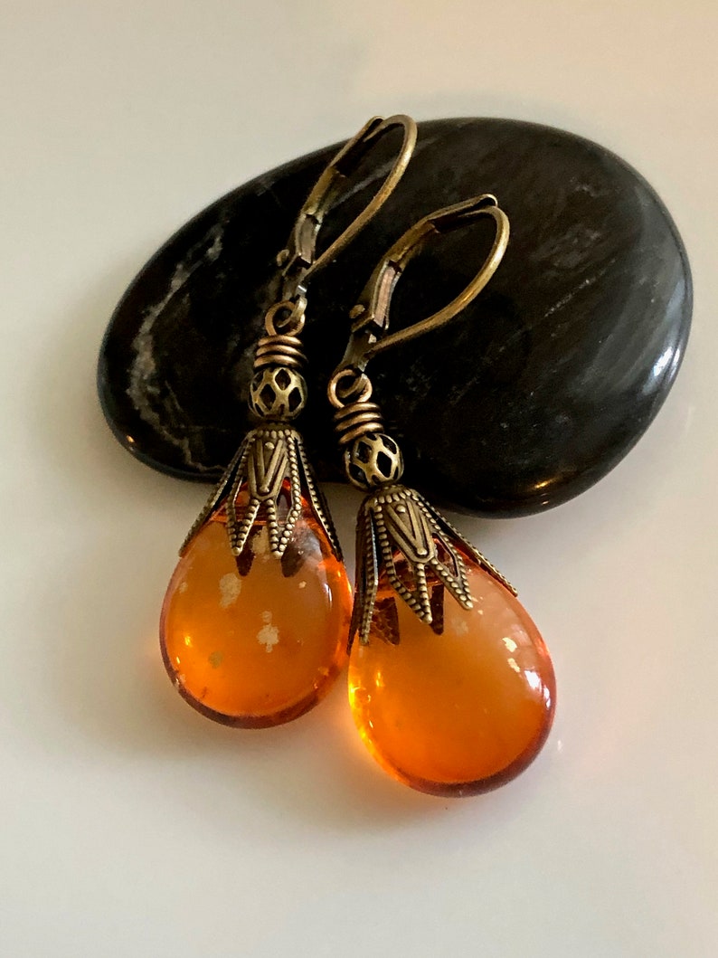 Bright Orange Glass Earrings Bohemian Boho Earrings Dangle